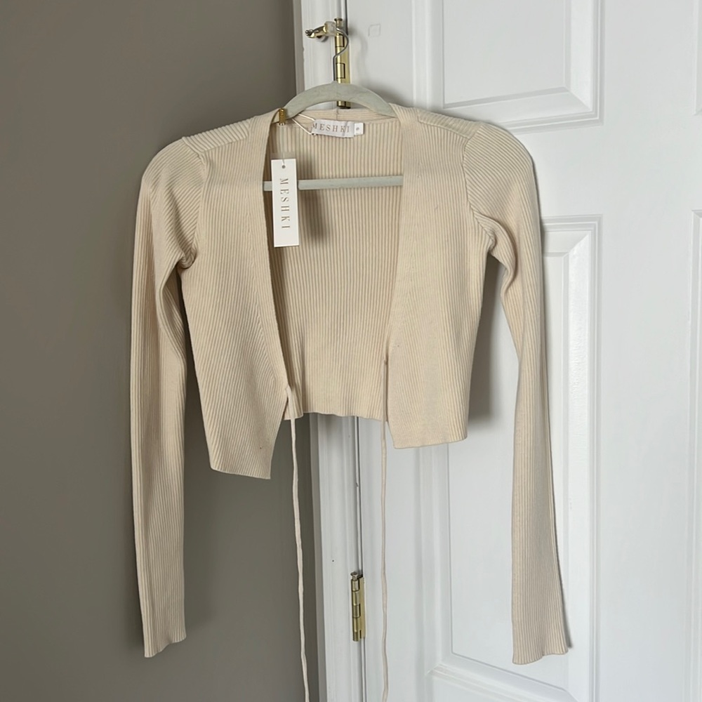 Meshki cropped tie sweater